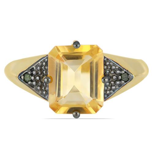 14K GOLD REAL CITRINE GEMSTONE CLASSIC RING WITH WHITE DIAMOND